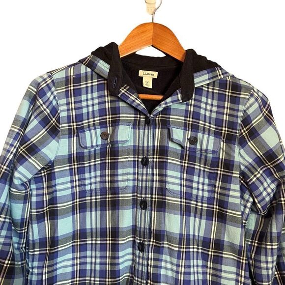 L.L. Bean blue plaid fleece lined shirt. Size xxs - Picture 2 of 10